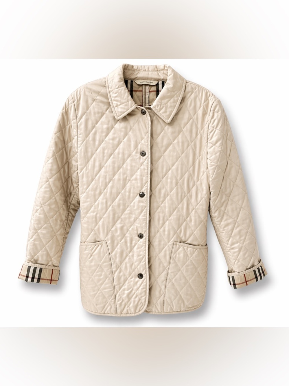 Burberry Beige Quilted Jacket XS Nova Check Lined Coat